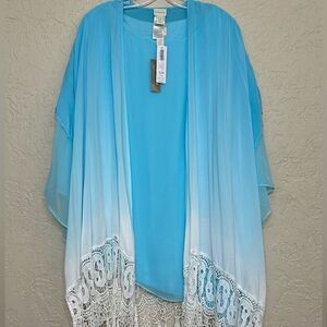 NWT Chico’s sheer 2 piece blouse with crochet cover up. Beautiful set